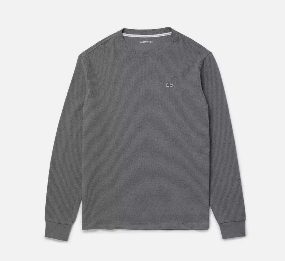Lacoste Men's Gray Crewneck Logo Croc Thermal Shirt Size XXL